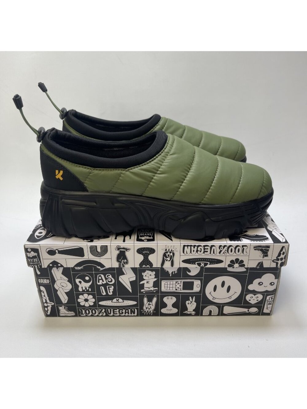 KOI Imitator Puffer Shoes Khaki Green Platform Men 13 US UK 12 Chunky Vegan